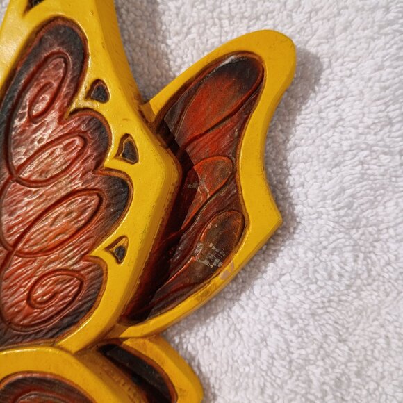 Universal Statuary Butterfly Pair Wall Decor 1973 MCM Orange Yellow Butterflies - Picture 7 of 11